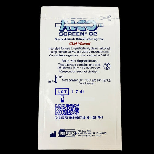 AlcoScreen 02 CLIA Waved Saliva Alcohol Test Strip - (1 Test Strip) 56001 - 9102 Alcohol,Saliva Test Chematics